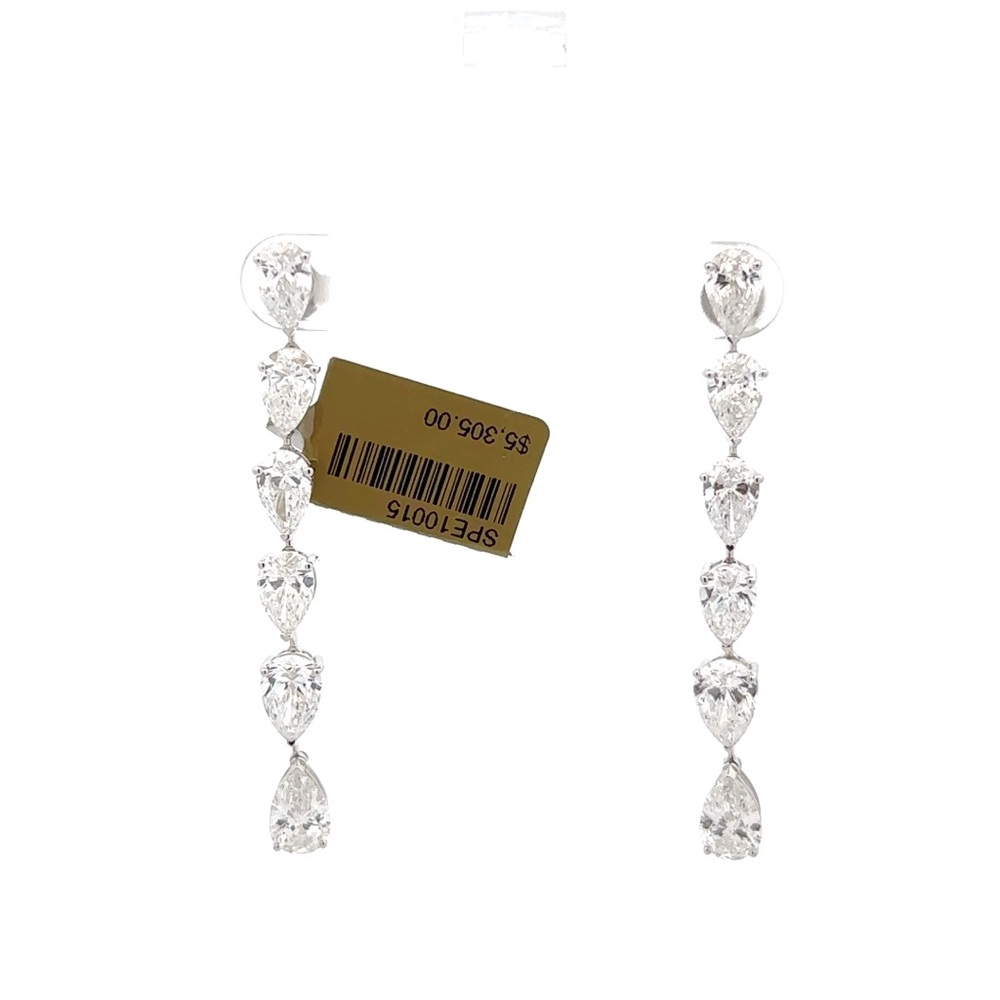 14k White Gold Lab Grown/CVD Pear Shape Elegant Silver Drop Earrings